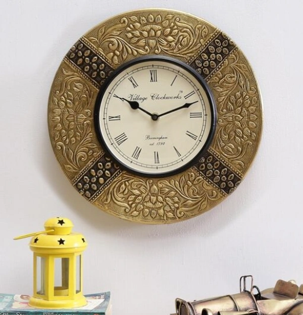 Beautiful Wooden Rajasthani Art Work Wall Clock - Wooden, Acrylic/ Decorative Clock, Pack of 1, Round